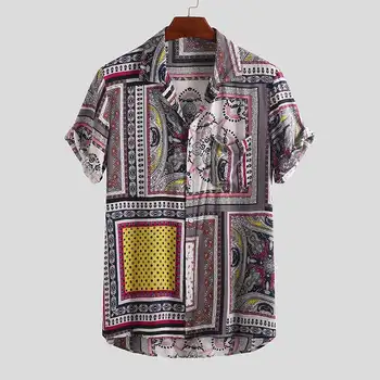 2020 Metų Vasaros Derliaus Etninės Stiliaus Vyrų Marškinėliai Prarasti Spausdinimo Mygtukas Aukštos Kokybės Trumpas Rankovės Atostogų Paplūdimyje Havajų Marškinėliai Camisa