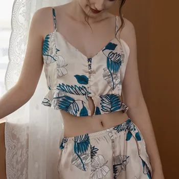 2021 Moterų Sexy Nėrinių Sleepwear apatinis Trikotažas Pagundai Liemenėlė Augalų spausdinti ant kilpos Apatiniai, naktiniai drabužiai dormir viršūnes pyjama femme
