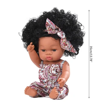 35cm Tikroviškos Lėlės Minkšto Vinilo Bamblys Kūdikiams Gyvas Sėdi Garbanos Princesė Afrikos Mergina Žaislas Gimtadienio, Kalėdų Dovana