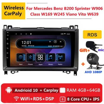 8 core android 10 Automobilių radijo DVD multimedijos grotuvas GPS Mercedes Benz B200 A B Klasės W169 W245 Viano Vito W639 Sprinter W906
