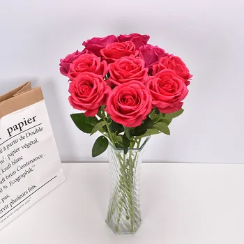 Aukštos Kokybės Nekilnojamojo Touch Rožės Raudonos Dirbtinės Gėlės, Vazonai, Dekoratyvinės Puokštės, Vestuvių Puokštės Vestuvių Namų Puošyba