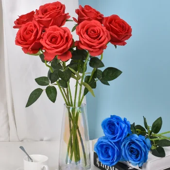 Aukštos Kokybės Nekilnojamojo Touch Rožės Raudonos Dirbtinės Gėlės, Vazonai, Dekoratyvinės Puokštės, Vestuvių Puokštės Vestuvių Namų Puošyba