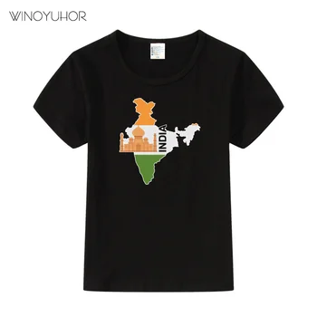 Indijos Žemėlapis Atspausdintas T-shirts Vaikų Vasaros Atsitiktinis Trumpas Rankovės Medvilnės marškinėliai Juokinga O-Kaklo Viršūnes, Kūdikių Berniukų, Mergaičių Drabužiai