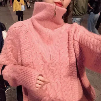 Japonijos Ir Korėjos Stiliaus Megztinis Su Užtrauktuku Golfo Atvartas Atsitiktinis, Madinga Hipster Paprastas Megztinis Ilgomis Rankovėmis