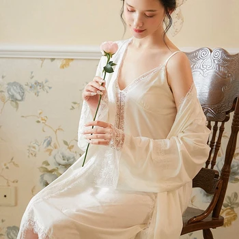 Karšta Moterų Ilgai Miega Suknelė Baltos spalvos Pižamą Rankovės Vasaros Nightdress Elegantiška Vintage Nightgowns Namų Suknelė Miega