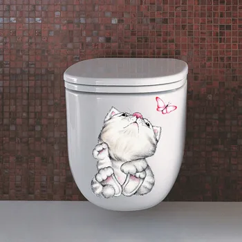Labai mielas animacinių filmų kačiukas Siena Lipdukas Vonios Tualeto Kambarį, Namų dekoravimo meno, Lipdukai, Plakatai tapetai, sienų Lipdukai