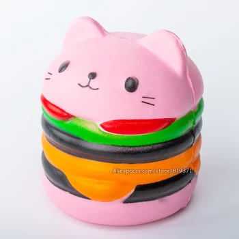 Naujas 2018 Spalvinga Šypsosi Katė Hamburger Poezen Squeez Plonas Žaislai Lėtai Auga Telefono Dalykėlių Žaislas Dovana Vaikams Vaikams