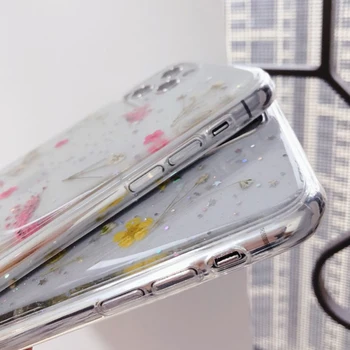 Nekilnojamojo Sausų Gėlių Telefono dėklas Skirtas iPhone 11 Pro Max Gėlių Silikono Aišku, Giltter Galinį Dangtelį iPhone 7 8 X XS Max XR 6 6s Plius
