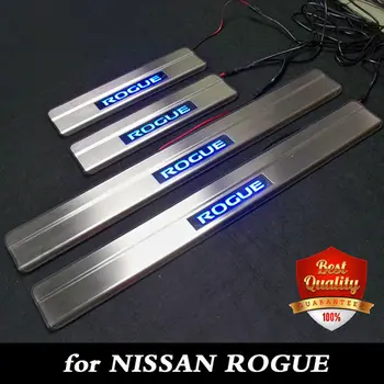 Nerūdijančio Plieno LED Durų Slenksčio Nusitrinti Plokštė Nissan ROGUE-2019 Mėlyna šviesa