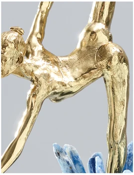 Prabangus Metalų Mergina Stovi Gamtos Mėlyna Kristalų Gėlių Baleto Šiuolaikinės Skulptūros Pobūdį Skulptūra Darbalaukio Dekoravimas Ornamentais