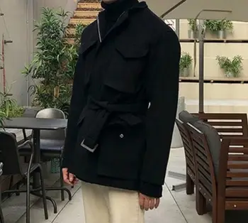 S-6XL Karšto 2019 M. Pavasarį Vyrų Naujas Mados Asmeninį užsakymą retro apykaklės multi-kišenės, juostos vilnonis paltas