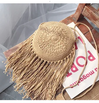 Vintage Mados Apvalios Rankomis austi Moters Pečių Maišą Vasaros Kelionių Pirkinių Šiaudų Paplūdimio Krepšiai Kutai Moterų Mažas Krepšys