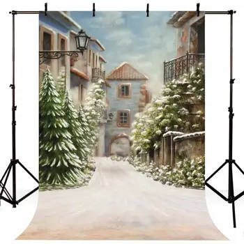 Žiemos Fotografijos Backdrops Spausdinti Gatvės Kelių Namų Sniego, Žalios Pušys Vaikai Vaikai Fotostudijos Fonai